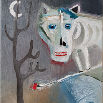 Peinture intitulée "DOG ON THE ROOF OIL…" par Ulugbek Doschanov, Œuvre d'art originale, Huile