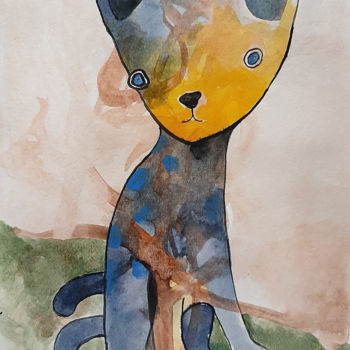Dessin intitulée "THE CAT. INK, ACRYL…" par Ulugbek Doschanov, Œuvre d'art originale, Tempera