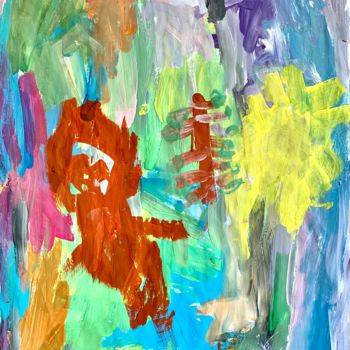 Painting titled "Child and forest" by Miriam Dottore, Original Artwork, Tempera