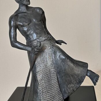 Sculpture titled "Le samouraï au bâton" by Dorothée Barbou (Dotty), Original Artwork, Bronze
