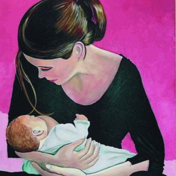 Schilderij getiteld "Femme à l'enfant" door Pierre Cadou, Origineel Kunstwerk