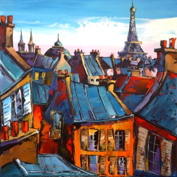 Painting titled "Sur les toits de Pa…" by Jpdouchez, Original Artwork, Acrylic