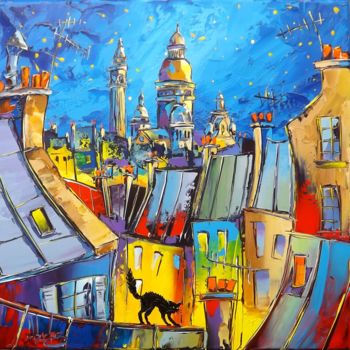 Картина под названием "Le chat de Montmart…" - Jpdouchez, Подлинное произведение искусства, Акрил