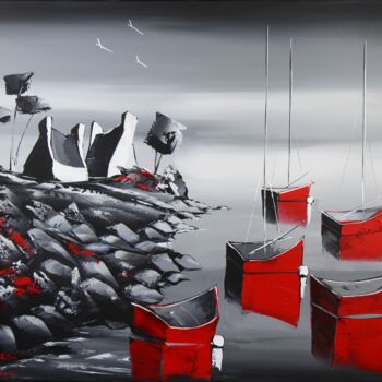 제목이 "Les barques rouges"인 미술작품 Jpdouchez로, 원작, 아크릴
