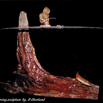 Sculpture intitulée "ICE FISHING" par Douglas Okerlund, Œuvre d'art originale, Bois