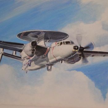 Peinture intitulée "avion (Awkeye)" par Dadou, Œuvre d'art originale, Huile
