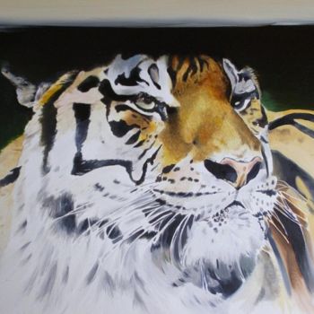 Schilderij getiteld "tiger" door Dadou, Origineel Kunstwerk, Olie