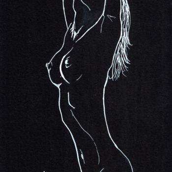 Drawing titled "L'inconnue bras lev…" by Doumé Francky, Original Artwork, Marker