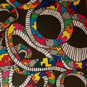 「"Ruzzle"」というタイトルの絵画 Sidonio Figueiraによって, オリジナルのアートワーク, アクリル ウッドストレッチャーフレームにマウント