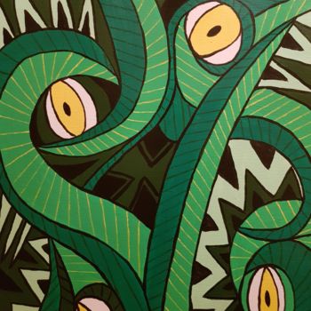 Painting titled ""Jungle Eyes"" by Sidonio Figueira, Original Artwork, Acrylic Mounted on Wood Stretcher frame