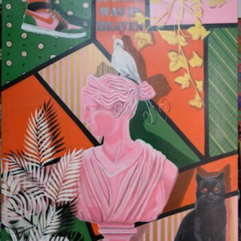 Peinture intitulée "COMPOSITION, chat,…" par Doval, Œuvre d'art originale, Acrylique Monté sur Châssis en bois