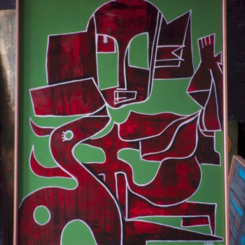 Painting titled "UN HOMME ET SON CHI…" by Doval, Original Artwork, Acrylic Mounted on Wood Stretcher frame