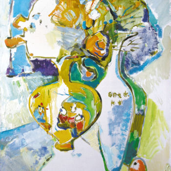 Картина под названием "НАТЮРМОРТ С БЕЛЫМ И…" - Dovnich Nata, Подлинное произведение искусства, Масло