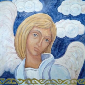 Painting titled "Guardian angel in l…" by D.O. Xxi, Original Artwork, Oil