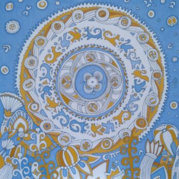 Arte textil titulada "Paradise-1 Batik 85…" por D.O. Xxi, Obra de arte original, Tela