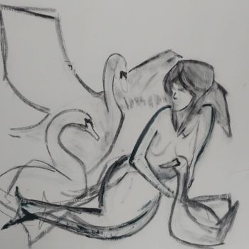 Disegno intitolato "La sirène et les cy…" da Jean Duchemin, Opera d'arte originale, Carbone