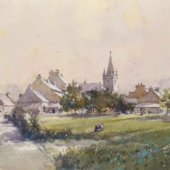 Painting titled "Le village de Crach" by Daniel Petro, Original Artwork, Oil