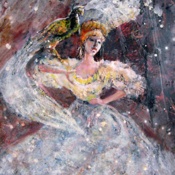 Pintura intitulada "Lady with peacock" por Valdemart, Obras de arte originais, Óleo