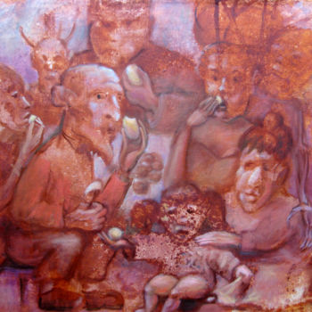 Painting titled "The potato eaters" by Valdemart, Original Artwork, Oil