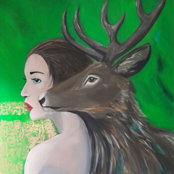 Painting titled "My Deer" by Barbara Dräger, Original Artwork, Acrylic Mounted on Wood Stretcher frame