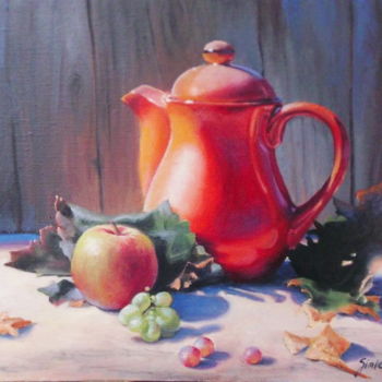 Painting titled "Red teapot" by Dragana Simić, Original Artwork, Oil