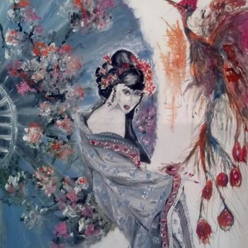 Painting titled "Geisha" by Dragica Ilic, Original Artwork, Oil