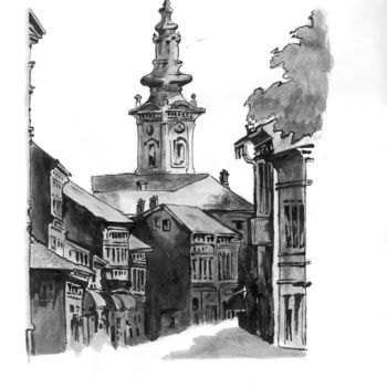 Drawing titled "Pasiceva street" by Dragoslav Čupić, Original Artwork, Ink