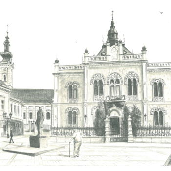 Disegno intitolato "Bishop's palace wit…" da Dragoslav Čupić, Opera d'arte originale, Matita