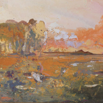 Schilderij getiteld "Осенний закат" door Irina Dragunkina, Origineel Kunstwerk, Olie