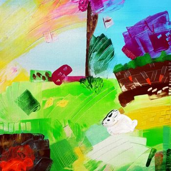 제목이 "Lapins"인 미술작품 Dral Art로, 원작, 아크릴 나무 들것 프레임에 장착됨