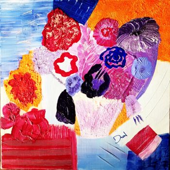 Painting titled "Bouquet orange" by Dral Art, Original Artwork, Acrylic Mounted on Wood Stretcher frame