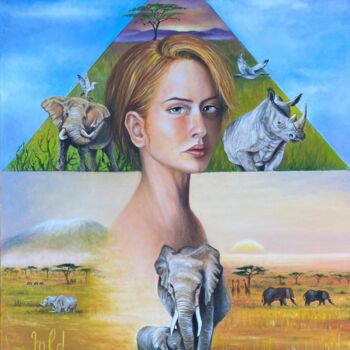 Painting titled "Conscience : l'Afri…" by Marie-Line Dromard, Original Artwork, Oil