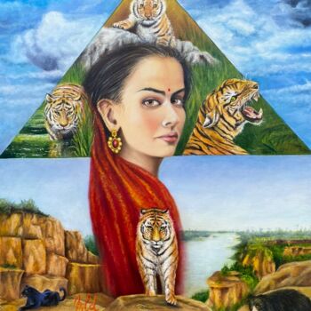 Painting titled "Conscience : l'Inde…" by Marie-Line Dromard, Original Artwork, Oil