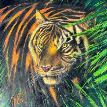 Pittura intitolato "Tigre du Bengale" da Marie-Line Dromard, Opera d'arte originale, Olio