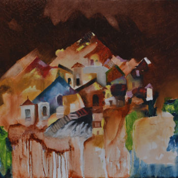 Pintura intitulada "Village Scape" por D.S. Chougale, Obras de arte originais, Óleo