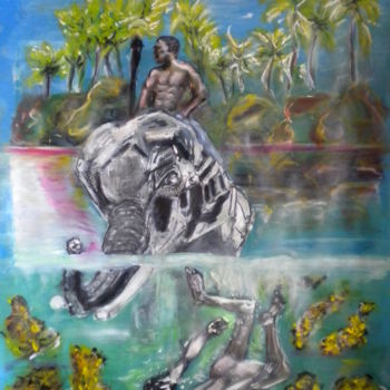 Peinture intitulée "je chasse le tigrion" par Herve Yann Dubois, Œuvre d'art originale, Gouache
