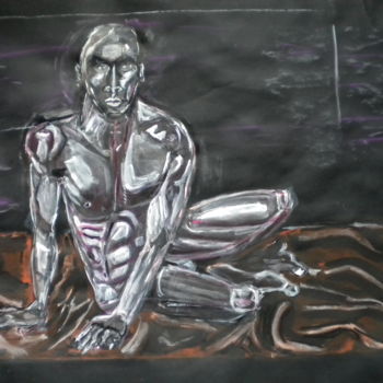 Painting titled "triste et seul" by Herve Yann Dubois, Original Artwork, Gouache