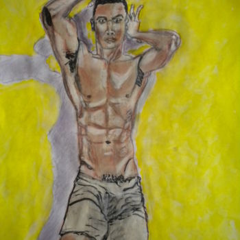 Painting titled "young man" by Herve Yann Dubois, Original Artwork, Gouache