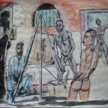 Pintura titulada "CHEZ MAÎTRE SAMBA" por Herve Yann Dubois, Obra de arte original, Gouache