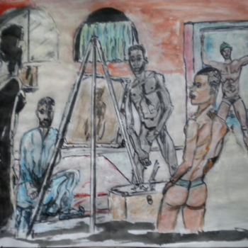 Peinture intitulée "CHEZ MAÎTRE SAMBA" par Herve Yann Dubois, Œuvre d'art originale, Gouache