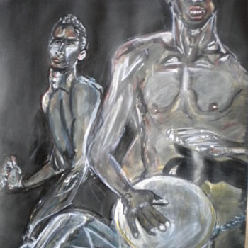 「BLACK PERCUSSION」というタイトルの絵画 Herve Yann Duboisによって, オリジナルのアートワーク, グワッシュ水彩画