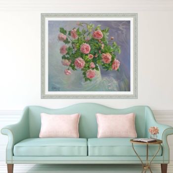 Painting titled "ROSES - Tea roses p…" by Aleksandr Dubrovskyy, Original Artwork, Oil Mounted on Wood Stretcher frame