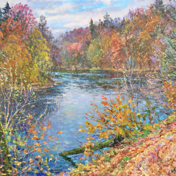 제목이 "Autumn Blues, Origi…"인 미술작품 Aleksandr Dubrovskyy로, 원작, 기름 나무 들것 프레임에 장착됨