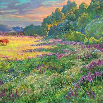 Картина под названием "Meadow and sun Pain…" - Aleksandr Dubrovskyy, Подлинное произведение искусства, Масло