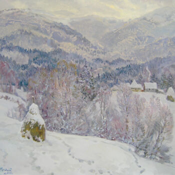 Peinture intitulée "Winter in the mount…" par Aleksandr Dubrovskyy, Œuvre d'art originale, Huile Monté sur Châssis en bois