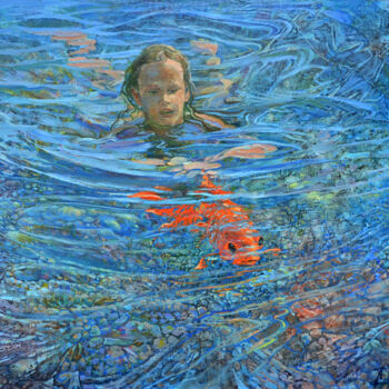 Картина под названием "Blue infinity" - Aleksandr Dubrovskyy, Подлинное произведение искусства, Масло Установлен на Деревянн…