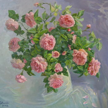 Картина под названием "Roses" - Aleksandr Dubrovskyy, Подлинное произведение искусства, Масло Установлен на Деревянная рама…