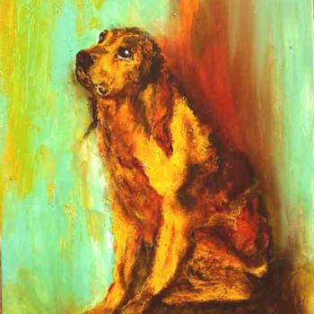 Painting titled "Chien épagneul 4" by Monique Ducarton, Original Artwork, Acrylic Mounted on Wood Stretcher frame