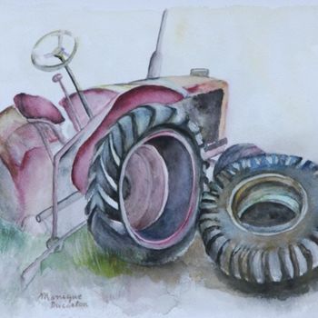 Pintura intitulada "tracteur2" por Monique Ducarton, Obras de arte originais, Aquarela