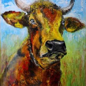 Peinture intitulée "Vache" par Monique Ducarton, Œuvre d'art originale, Huile